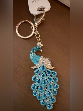Blue Crystal Peacock Keychain-NWT